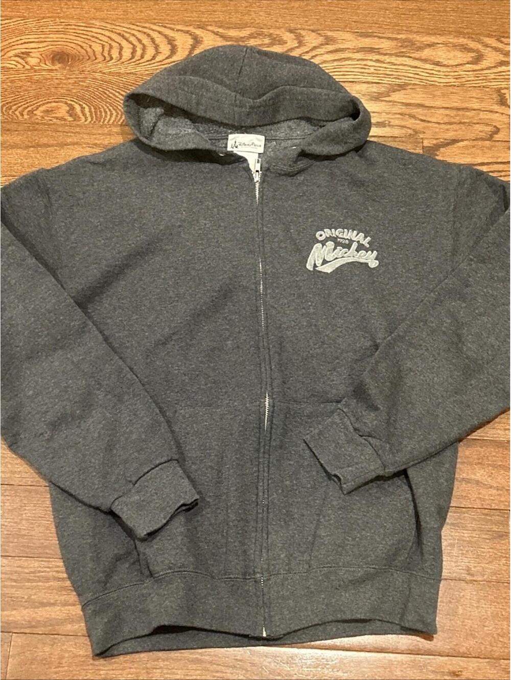 Disney Parks Hoodie MED Gray Mickey Mouse Zip Up Sweatshirt 1928 Jacket